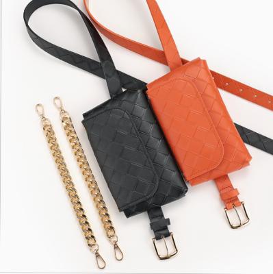 China Girls High Quality Fashionable Plaid PU Belt Women Leather Belts With Removable Bag And Metal Alone Mini Bag Can Be Used Chain for sale