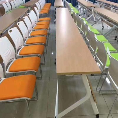 China Hot Sale Metal Frame Fabric Armless Stackable Training Room Office Stacking Plastic Waiting Chairs for sale