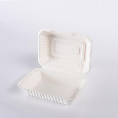 China 200pcs/Carton 9*7inch Minimalist Retail Microwave Sugarcane Bagasse Food Container Safe Disposable Sugar Cane Hamburger Box for sale