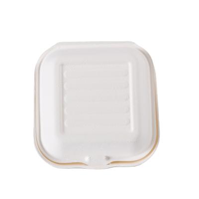 China Minimalist 450ml Custom Biodegradable Cake Eco Friendly Donut Packaging Food Container Sugar Cane Bagasse Burger Clamshell Box for sale