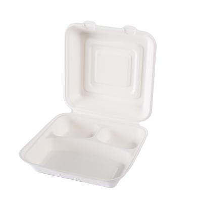 China Minimalist Bagasse Custom Compostable Tableware Disposable 9 Inch Sugar Cane Food Container Food Box 3 Compartment Disposable Biodegradable for sale