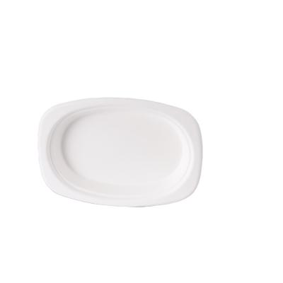 China Minimalist Biodegradable Disposable 9*6 Inch Bagasse Charger Oval White Food Plates Sugarcane Pulp Pizza Dish For Restaurant for sale