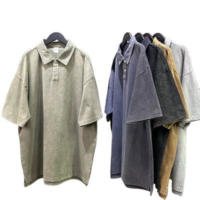 China Anti-Wrinkle Loose Fit 100% Acid Wash Men T-Shirts Polo Tee Shirt Short Sleeves Cotton Drop Shoulder Oversized Vintage for sale