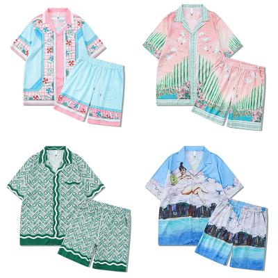 China Anti-pilling custom full above flower print men's Hawaiian shirt sets casual button down beach wear shorts sleeve T-shirt for sale