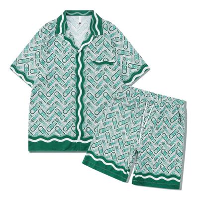 China Anti-pilling Mens Hawaiian Sets Printing Summer Shorts Sleeve Button Shirt Vacation Beach Shorts 2 Pieces Casual Mens Set Hawaiian Shirt for sale