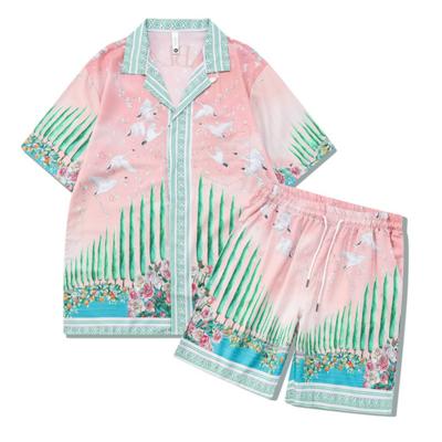 China Custom Hawaiian pattern design print anti-pilling set quick dry summer casual loose Hawaiian short sleeve buttons up beach shirt for men for sale