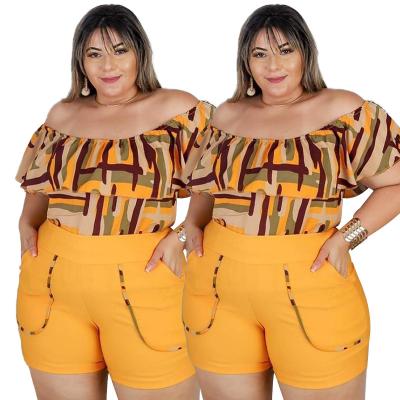 China Summer Breathable Women Ruffled Crop Top And Shorts Have Pockets Plus Size Set for sale