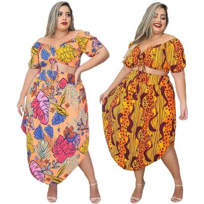 China Women Breathable Soft Floral Long Off-the-Shoulder Top Skirt Plus 2 Piece Set Set Women Summer Plus Size for sale