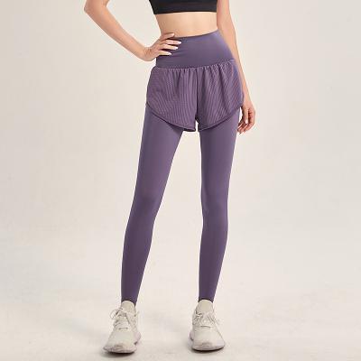 China Breathable Fake Two Piece High Elastic Workout Pant Women's Yoga Design Fashion Wear Active Gaiters Sport Panty For Women for sale