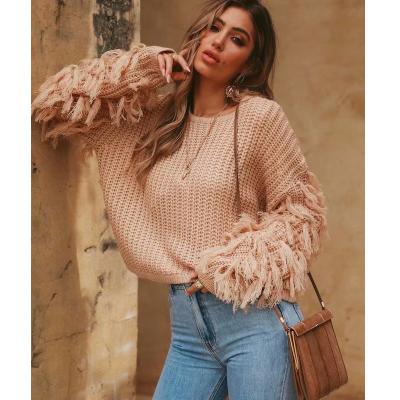 China Breathable Ladies Loose Plus Size Sweater Design For Knitting Long Sleeve Women Pullover Tassels Blouse Sweater for sale