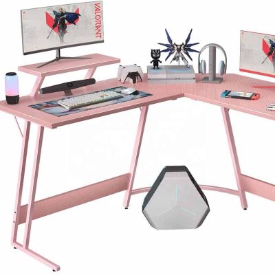 China (Size)Adjustable L-Shaped Gaming Desk 51 Inch Computer Corner Desk Gaming Desk Table With Large Monitor Riser Stand For Home Office Workstation for sale