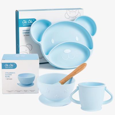 China Wholesale BPA Free Toddler Silicone Tableware Dishes Feeding Set Baby Tableware With Spoon And Forking BPA Free for sale