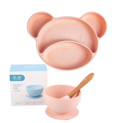 China Wholesale BPA Free Toddler Silicone Slip Suction Bowl Dishes Low Moq Free Dinner Sets And Spoon Baby Tableware Feeding Set for sale