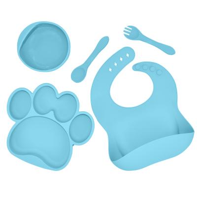 China Silicone Sustainable Tableware Baby Dish Feeding Cup Set BPA Free Kids Tableware Bibs Set Suction Cup With Spoon for sale