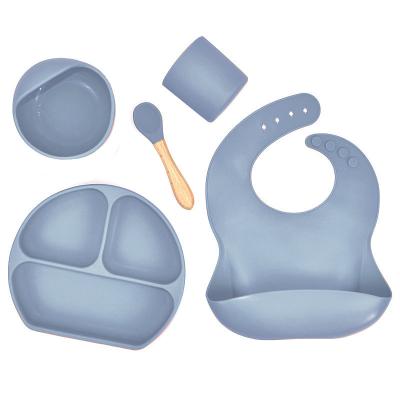 China BPA Free Baby Silicone Feeding Dish Anti Puddle Bib Tableware Set BPA Free Suction Bowl and Spoon Kids Tableware Sets for sale