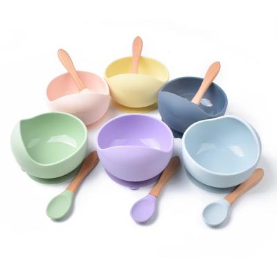 China Silicone Kids BPA Free Suction Cup Bowl Baby Dish Feeding Set With Spoon for sale