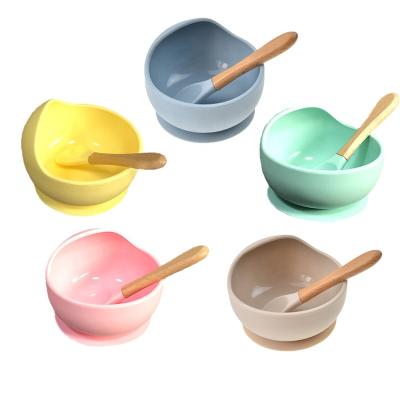 China BPA Free Silicone Food Bowl Wholesale Tableware Kids Feeding Set Baby Free Tableware Set With Spoon for sale