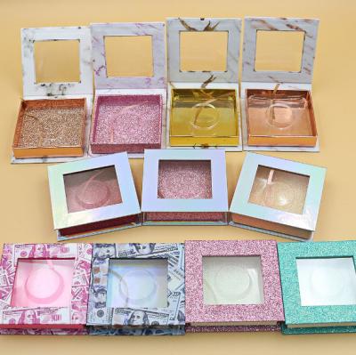 China Factory Supply Recyclable Faux Eyelash Custom Packaging Glitter Paper Eyelash Boxes Real Mink 25mm Eyelash Packaging Box for sale