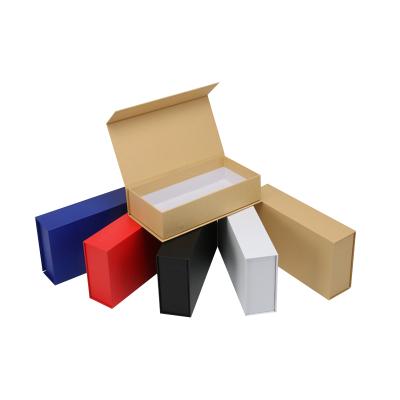 China Recycled material customized made cmyk print eco-friendly reuse browm kraft paper cardboard magnetic foldable gift box with ribbon for gift for sale