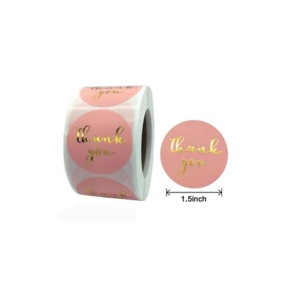 China Custom Hot Sale Logo Rose Gold Foil Color Round Adhesive Waterproof 1in 1.5in 2in Thank You Sticker Label for sale