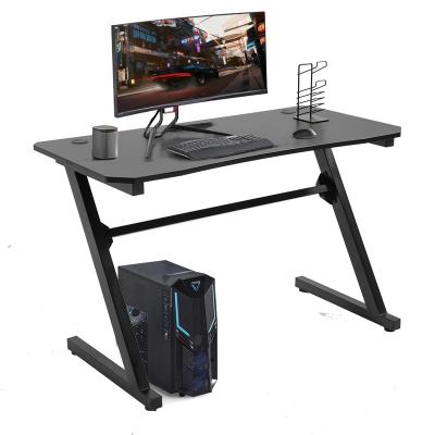 China Multifunctional Internet Cafe Black Steel Frame PC Computer Gaming Z Shaped Desk with Stander for Controllers for sale