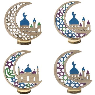 China EID Mubarak Decorations Ramadan Kareem Handicraft Wooden Festival Decoration DIY Moon Castle Desk Ornaments Muslim Islamic Gift Party Supplies for sale