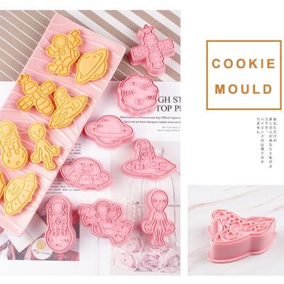 China Viable 8 Pcs/Set Cartoon Space Cookie Cutters Astronaut Spaceship Rocket Planet Cookie Fondant Stamp Cookie Mold Cake Baking Tools for sale