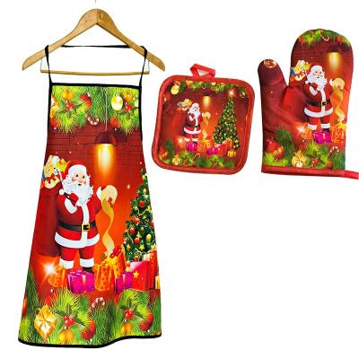 China Festival Decoration 3Pcs/set Christmas Baking Gloves Anti-hot Pad Oven Apron Dining BBQ Kitchen Mat New Year Christmas Party Decoration Supplies 2023 for sale