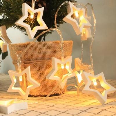 China Christmas String Lights 1.5M Wooden Garland Wedding Decoration Lamp For Home Decor Christmas Valentines Baby Shower 10 LED Love Star Tree Strip Lights for sale