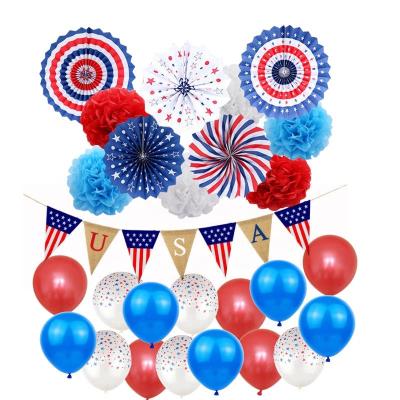 China 4th Fourth of July Promotional Toy Patriotic Decorations 4th of July Independence Day Blue White Red Hanging Paper Flag Fans for sale