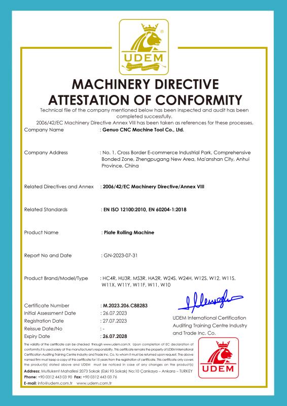 Product Certificate - Maanshan Genuo Machinery Manufacturing Co., Ltd.