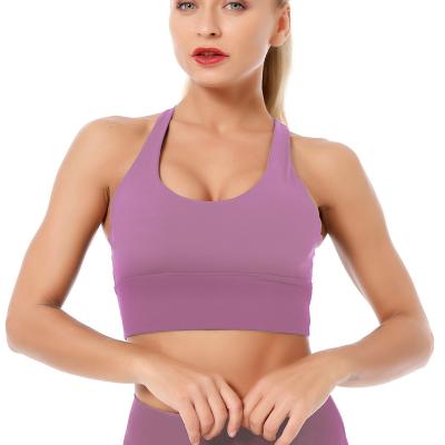 China 2022 New Sports Underwear Women's Breathable Naked Feeling Gathering Beautiful Ribbon Cross Back Yoga Vest Slimming Beauty Fitness Bra for sale