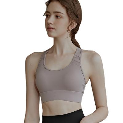 China 2022 Shock Proof Sports Bra Underwear Female High Intensity Running Naked Breathable Fitness Yoga Top Vest With Bra Pad for sale