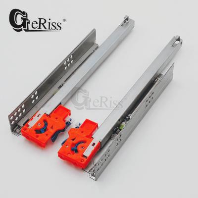 China Frameless Euro Cabinet Drawer GERISS EUR23B Type Single Extension Concealed Soft Closing Drawer Slides With Locking Device for sale