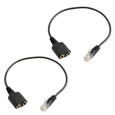 China Dual Jack Female Network Extension Cable 3.5mm Audio To Male RJ9 PC Computer Headset Phone Using for sale