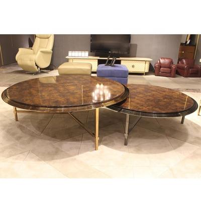 China Luxury Stainless Steel Wood + Wooden Leg Top Table Center Coffee Table for sale