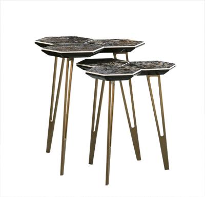 China Convertible Polygonal Slate Corner Table Metal Leg End Table Coffee Table Custom Match For Sofa Set for sale