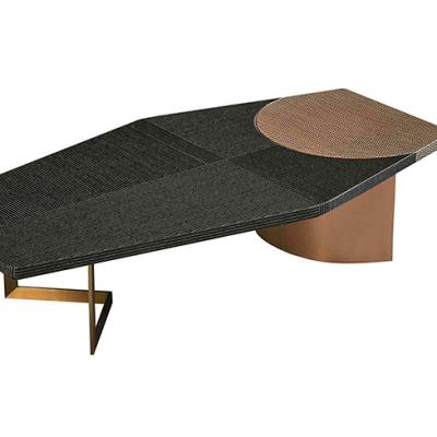 China Black Convertible Modern Irregular Wood Center Table Metal Base Coffee Table for sale