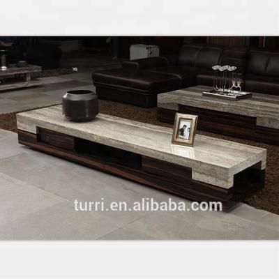 China Contemporary Natural Marble Travertine Marble Living Room TV Top Stand Wood Base With Veneer TV Cabinet for sale