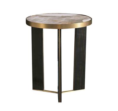 China Convertible Round Corner Table End Table Black Marble Metal Base Side Table for sale