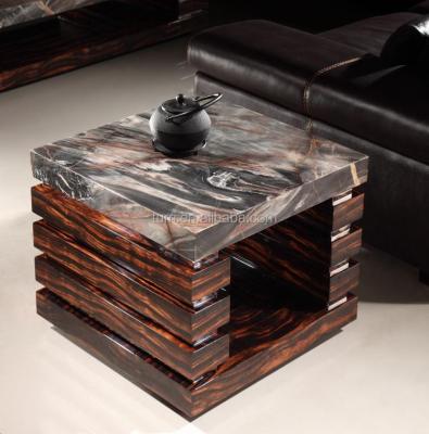 China Modern Design Travertine Corner Square Marble Top Table Travertine Wood Living Room Side Coffee Table for sale