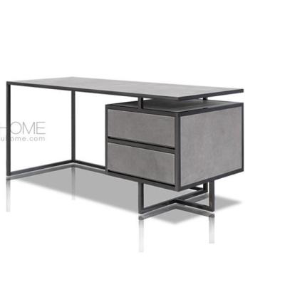 China Latest Design Concise Italian Modern Home Study Desk Rectangular Leather With Wooden Desk for sale