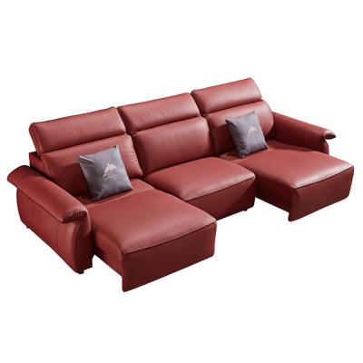 China Foldable Living Room Italian Modern Design Imported Functional Sofa Bed 3 Seat Red Genuine Leather Electric Recliner Sofa Set for sale