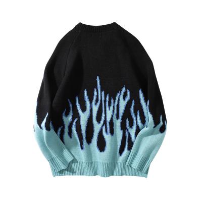 China Custom Knitted Oversized Causal Pullover Sweaters Men Streetwear Retro Flame Sweater Men Anti-Wrinkle 2021 Pattern Couples Equipment Hip Hop for sale