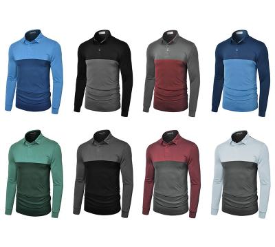 China Custom Color Block Anti Shrink Two Tone Long Sleeve Golf Polo Shirt Quick Dry T-Shirt for sale