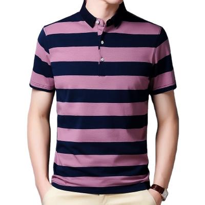 China 2021 New Striped Fashion Men Polo T-shirt Streetwear Breathable Casual Turn Down Collar Polo T Shirt for sale