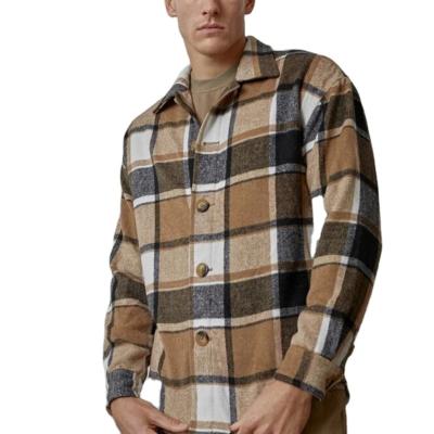 China Latest QUICK DRY Men's Drop Shoulder Plaid Flannel Coat Button Front Jacket Wholesale Wool Flannel Shirt for sale