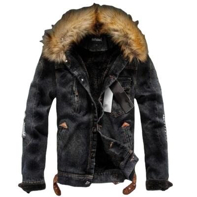 China Viable Factory Custom Wholesale Winter Mens Washed Denim Jacket Plus Velvet Padded Fur Collar Jacket for sale