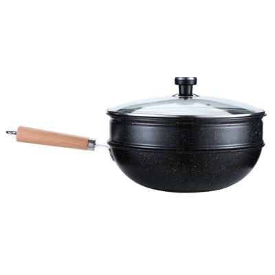 China Stocked Nonstick Frying Wok Steam Rack Nonstick Woks And Stir Fry Pans With Lid for sale