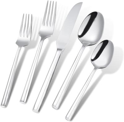 China Stocked Flatware Set Stainless Steel Silverware Set Hexagon Forged Silver Plated Cutlery Set for sale